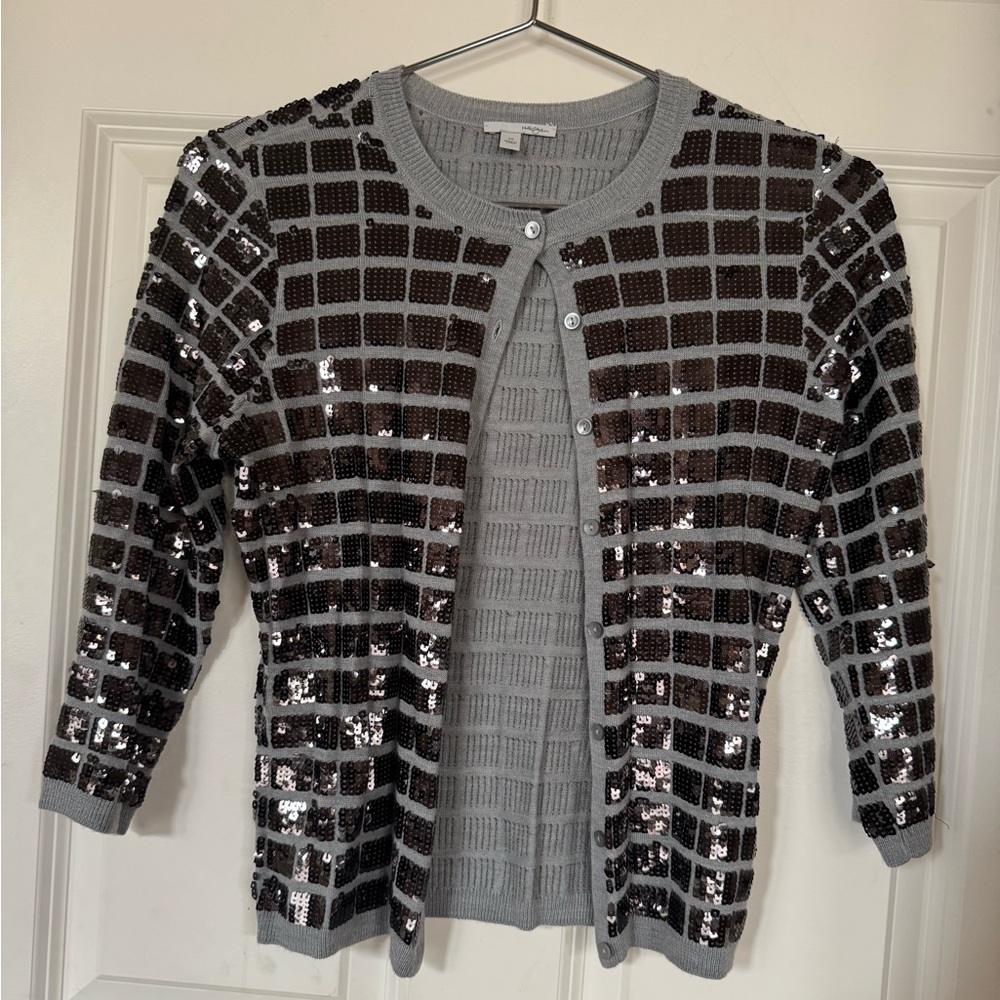 Halogen embellished sequin wool blend cardigan - Picture 4 of 8